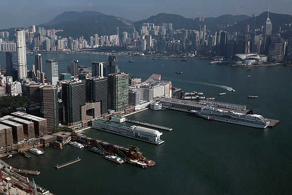 A view of financial district in Hong Kong.