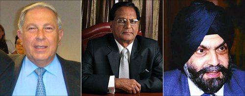 Yusuf Hamied, left, Anji Reddy, centre, and Parvinder Singh, right.