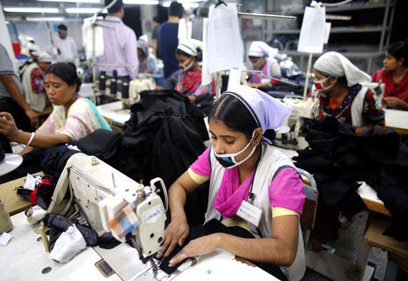 Women work at Goldtex Limited garment factory inside the Dhaka Export Processing Zone.