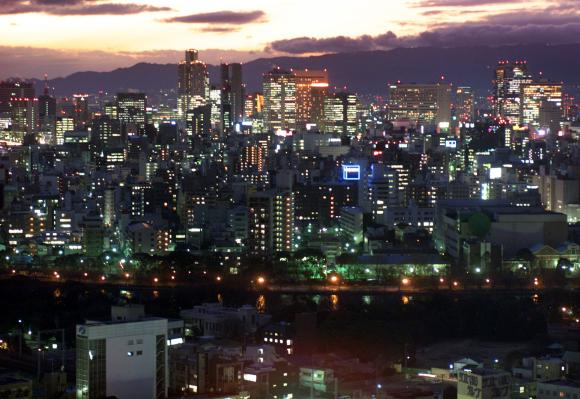 Night view of Osaka City, the capital of Osaka Prefecture and one of the largest cities in Japan.