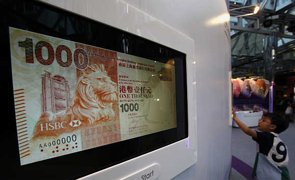 An image of a Hong Kong dollar note launched by HSBC during an exhibition organised by the Hong Kong Monetary Authority in Hong Kong.