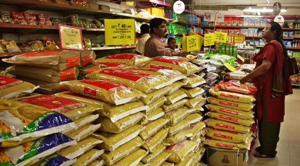 Customers shop at a superstore inside a mall in Allahabad.