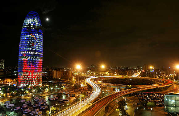 A view of Agbar Tower, left, in Barcelona, Spain.