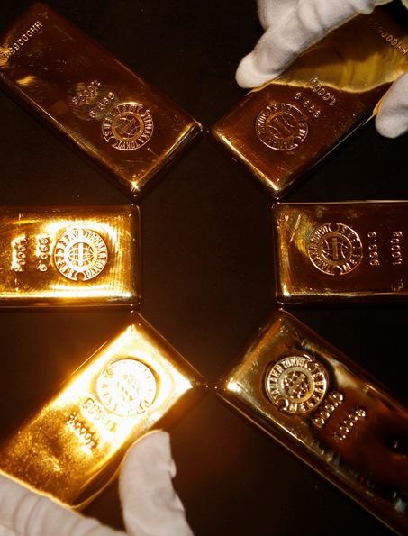 Gold bars are displayed at the Ginza Tanaka store in Tokyo.