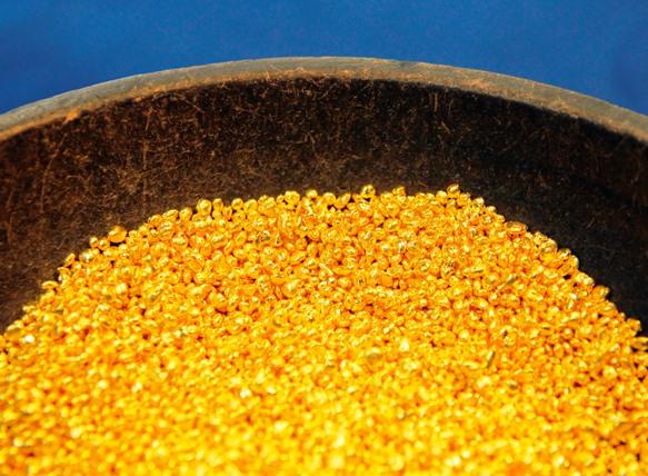 Gold granules are pictured at the Austrian Gold and Silver Separating Plant 'Oegussa' in Vienna.