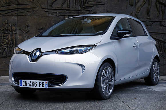 A Renault Zoe electric car is displayed at the Economy Ministry in Paris.
