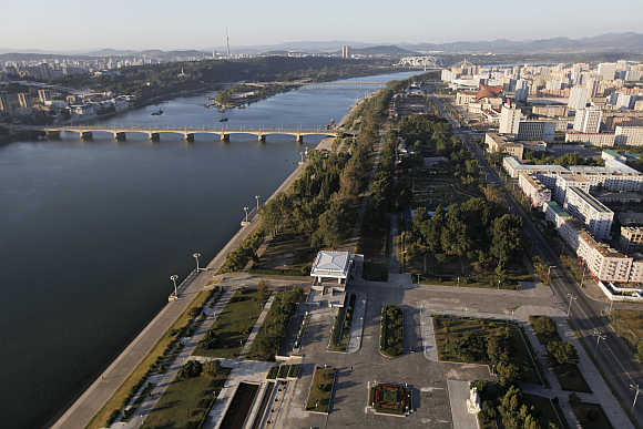 A view from the Tower of the Juche Idea in the North Korean capital Pyongyang.