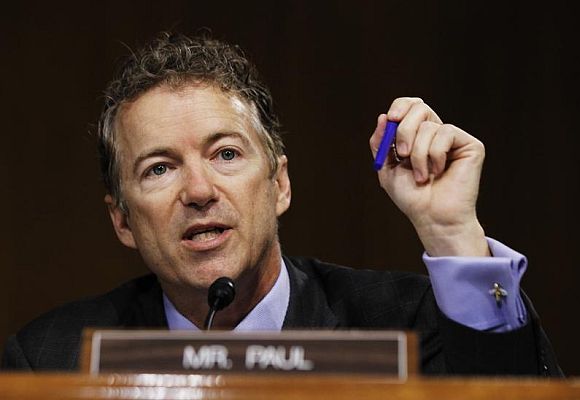 Senator Rand Paul (R-KY) speaks during a Senate homeland security and governmental affairs investigations subcommittee hearing on offshore profit shifting and the U.S. tax code related to Apple Inc, on Capitol Hill in Washington.