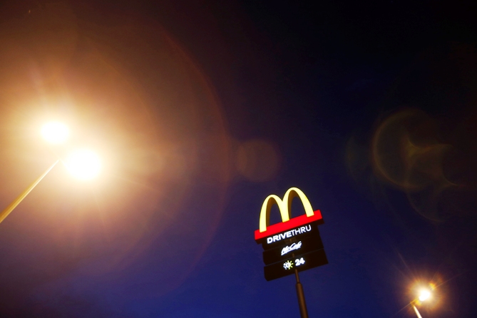 The corporate logo of McDonald's Corp fast food chain is seen on display in the Malaysian town of Pekan.