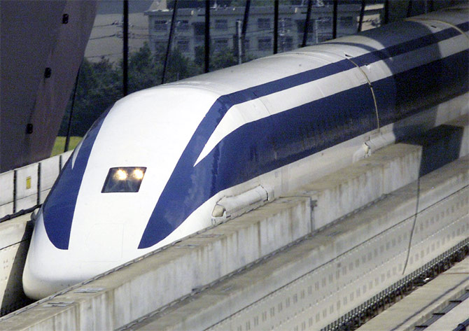 Japan's superconducting linear motor Maglev makes a test run on the Maglev Test Line in Yamanashi.