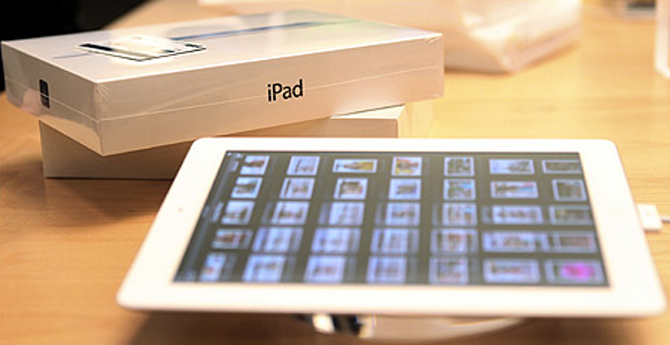 The new iPad is seen at the Apple flagship retail store