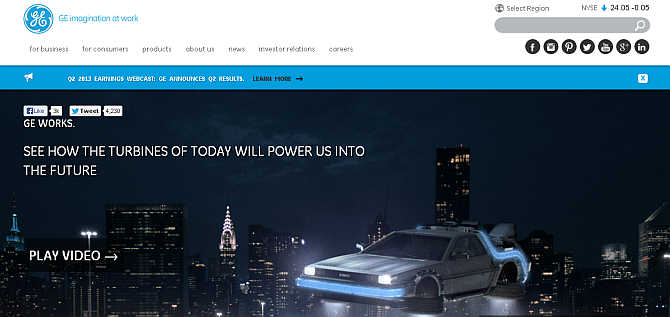 Homepage of General Electric.