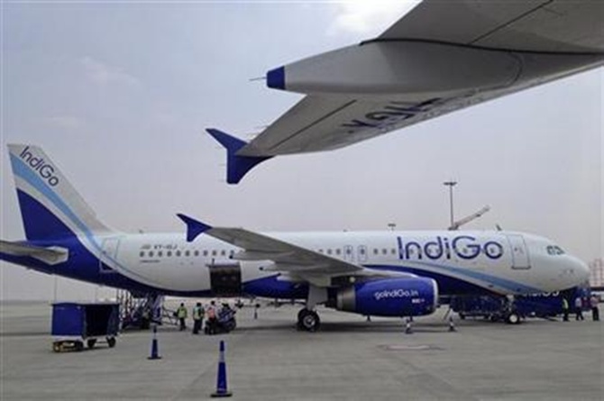 An IndiGo Airlines A320 aircraft is parked on the tarmac at Bengaluru International Airport in Bangalore.