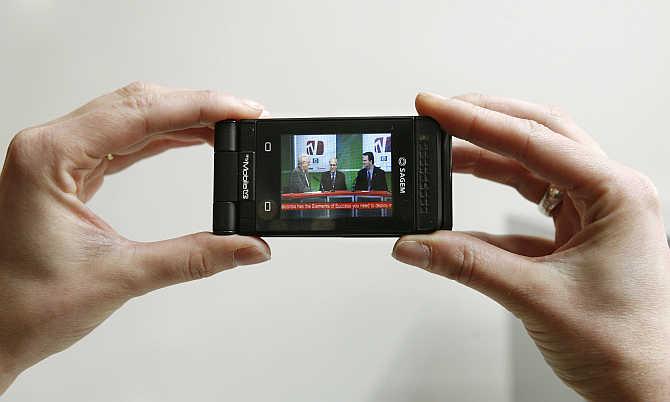 A mobile 'myMobileTV' by Sagem is displayed during the Mobile World Congress in Barcelona, Spain.