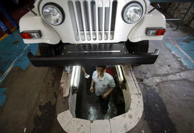 A worker at a Mahindra plant.