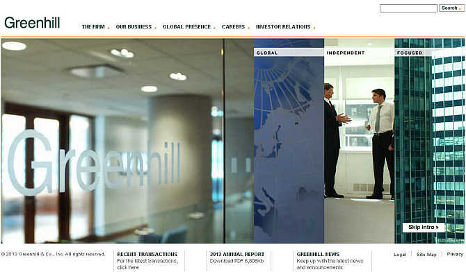 Homepage of Greenhill & Co.