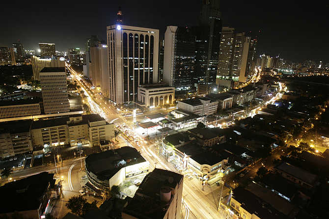 A night view of Makati financial district in Manali, the Philippines.