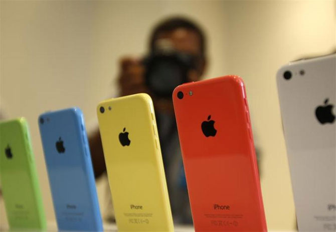 The five colours of the new iPhone 5C.