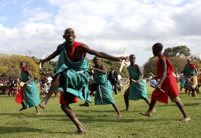 Burundian refugees entertain show goers at the annual Agricultural and Commercial show in Lusaka.