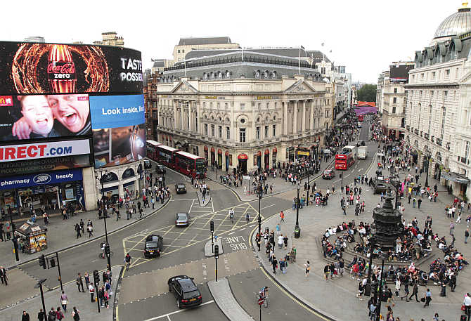 Piccadilly Circus in central London, United Kingdom.