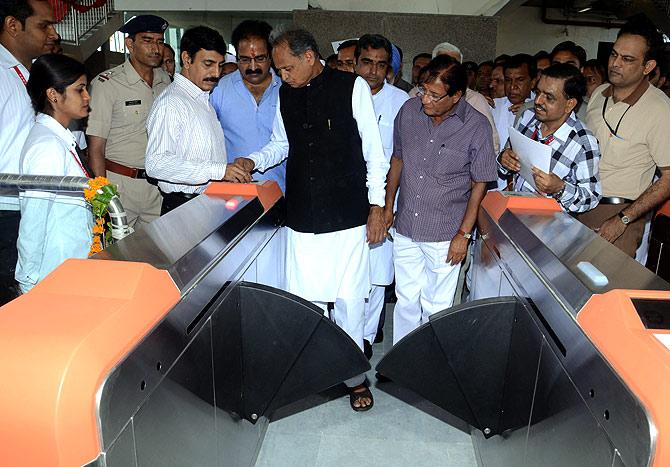 Rajasthan Chief Minister Ashok Gehlot at the Metro station.