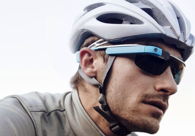 A cyclist wearing Google Glass.