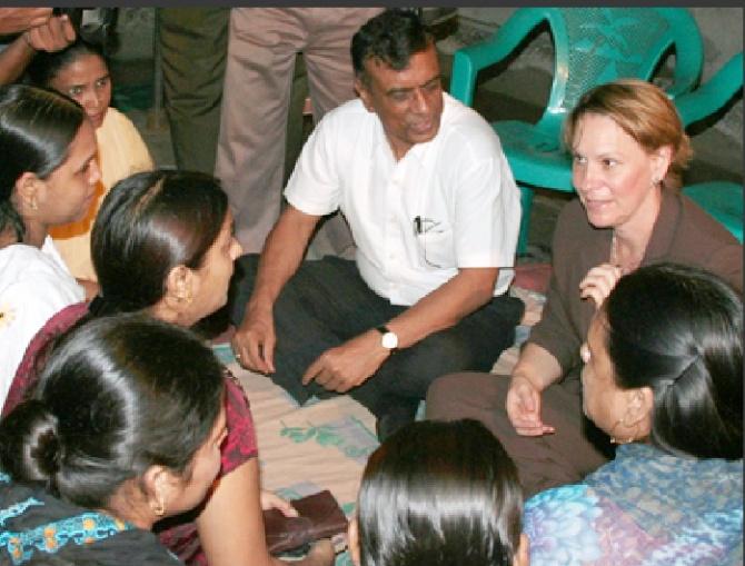 Chandra Shekhar Ghosh with US Consul General Beth A Payne at a Bandhan meeting in Kolkata.