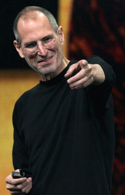 Steve Jobs speaking during an Apple Special Music Event at the Yerba Buena Center for the Arts in San Francisco. 