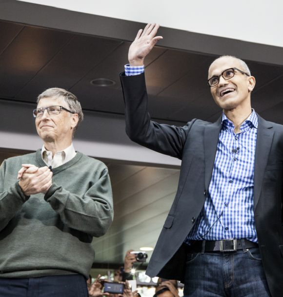 Microsoft Founder Bill Gates and the new CEO Satya Nadella.