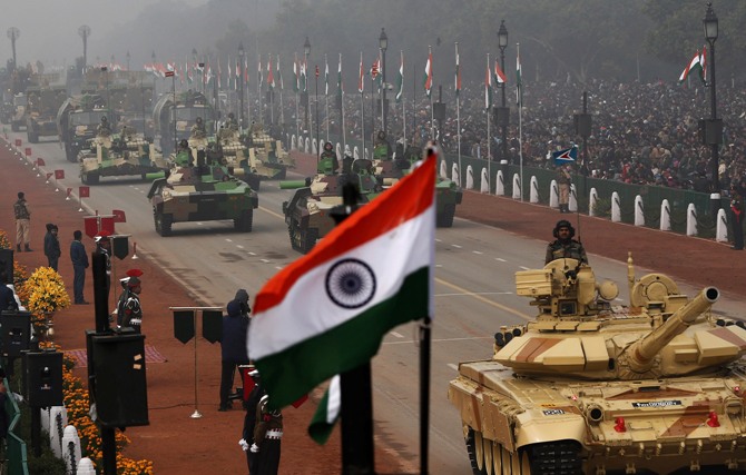 Indian Army's Arjun MK-I tanks are driven for display during the Republic Day parade in New Delhi January 26, 2014.