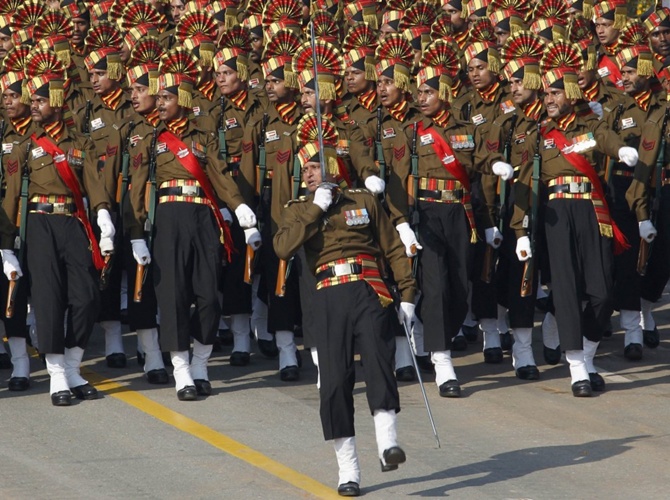 Indian soldiers march during the Republic Day parade in New Delhi.