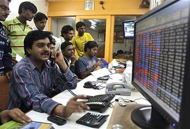 Traders at the Bombay Stock Exchange.
