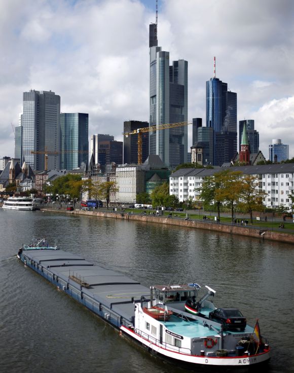 The skyline of Frankfurt with its bank towers.