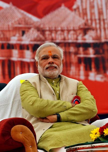 Narendra Modi, prime ministerial candidate for Bharatiya Janata Party and Gujarat's chief minister, attends a public meeting at Somnath in Gujarat.