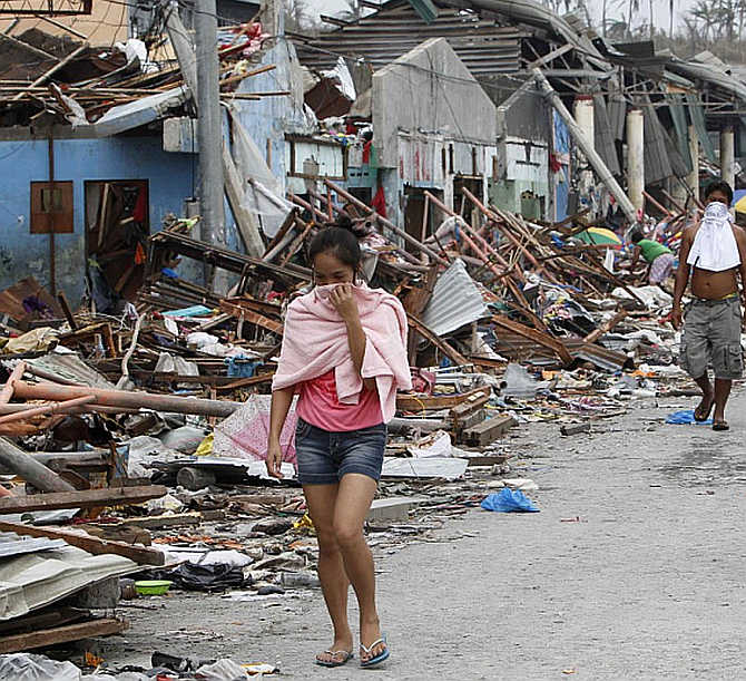 Houses near the sea devastated by Super Typhoon Haiyan are seen in Tacloban city, central Philippines