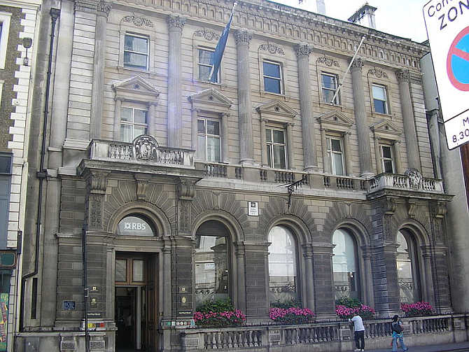 Child & Co branch, which is now owned by the RBS, at 1 Fleet Street in the City of London.
