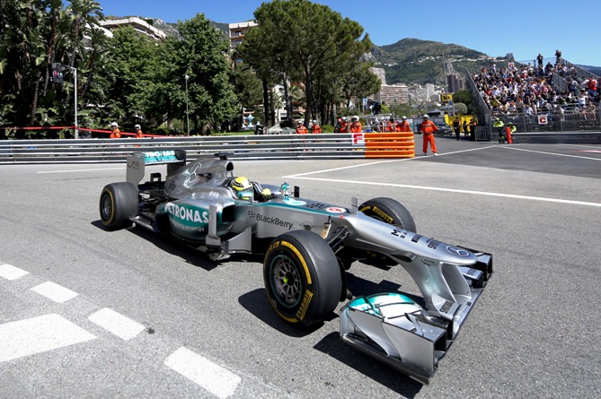 Mercedes AMG Petronas Formula One driver Nico Rosberg of Germany drives during the first practice session of the Monaco F1 Grand Prix May 23, 2013. 
