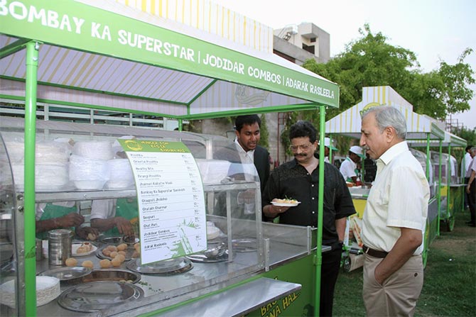 The Director General of Police, Rajasthan, Mr. Omendra Bhardwaj taking a look at one of the carts of Poochka & Co. in Jaipur. He inaugurated the street food venture.