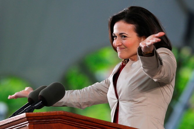 Facebook's COO Sheryl Sandberg delivers the Class Day address at Harvard University in Cambridge, Massachusetts May 28, 2014.