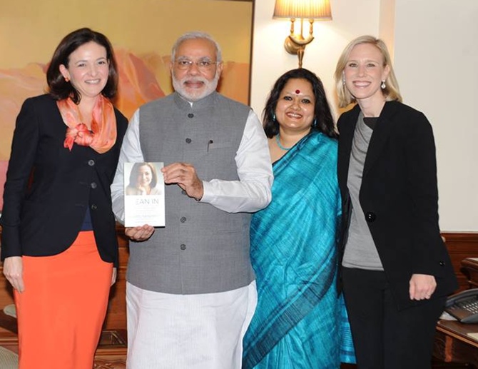 Sheryl Sandberg, Ankhi Das, Facebook's Global Public Policy Vice President Marne Levine with PM Narendra Modi.