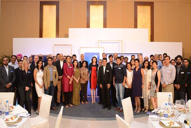 Sheryl Sandberg with business executives at Hyderabad.