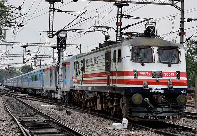 A high speed New Delhi Agra test train leaves New Delhi station.