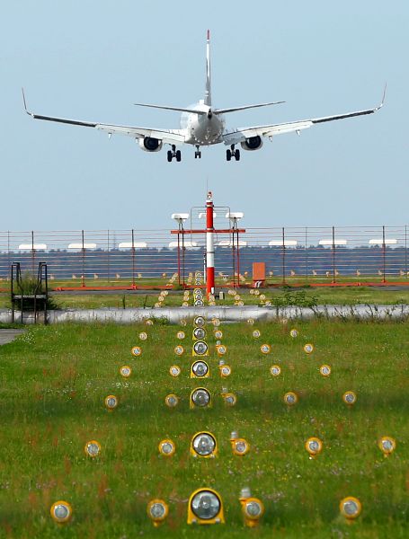 A passenger plane arrives at Schoenefeld Airport, Germany.