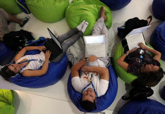 People surf the web during a 'Campus Party'.