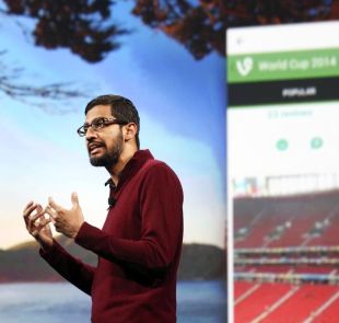 Sundar Pichai, Google's senior vice president of Android, Chrome and Apps, speaks during his keynote speech at the Google I/O developers conference in San Francisco.