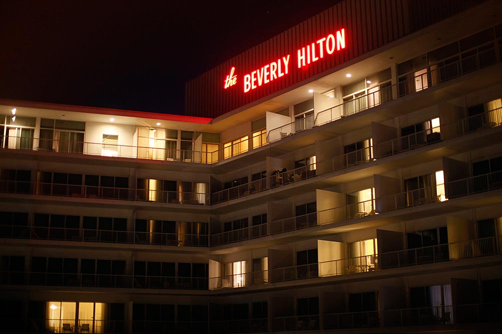 The Beverly Hilton Hotel is seen from one of the adjacent rooms in Los Angeles.