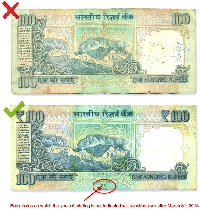 Image shows pre-2005 and post-2005 notes, and how to identify them.