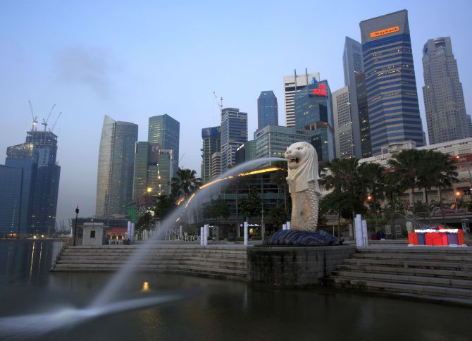 A general view of Singapore's financial district from Merlion Park.