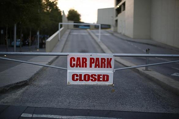 A gate blocks an entrance to a shopping mall car park in Geelong.
