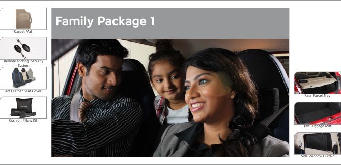 Photo shows accessories included in Datsun Go Family Package 1.